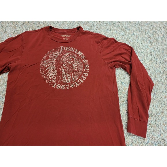 Denim & Supply Ralph Lauren Shirt Mens Large Red Indian Native Long Sleeve Tee - Picture 5 of 11